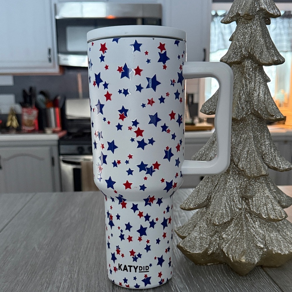 Katydid White Mug with Blue and Red Stars